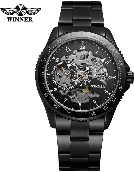 우승자 010 남자 시계 반자동 기계식 시계 시간 표시 패션 캐주얼 스테인레스 스틸 스트랩 남성 손목 시계 Relogio Masculino