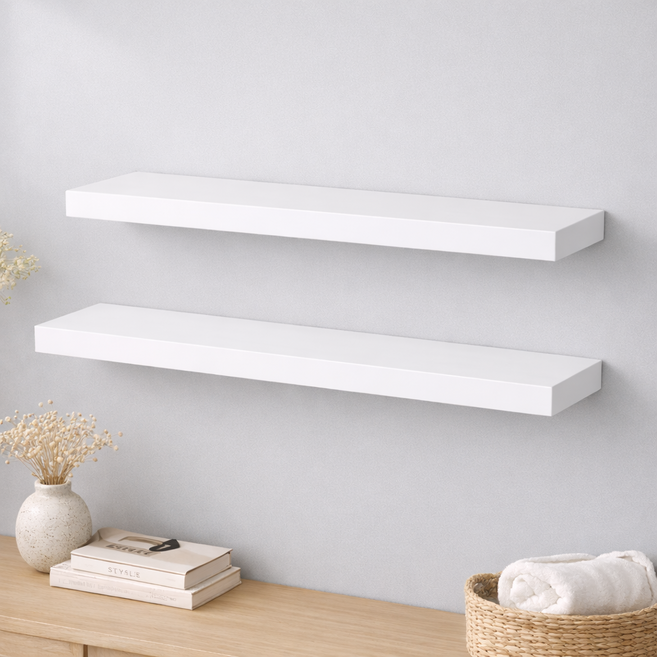 노제 벽 선반 벽걸이 선반 벽걸이식 지지대 없는 선반 2장 세트, 2단, 흰색
