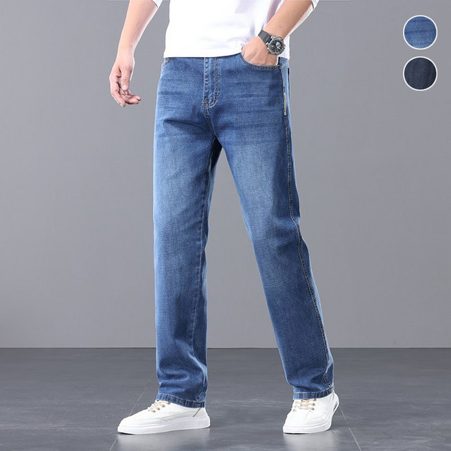 wassup 남자청바지 여름 스판청바지 품질 와이드 쿨링 얇은 일자 남자바지