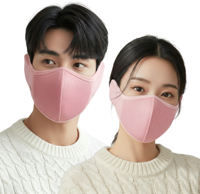 믿추 방한 귀마개마스크 겨울 안면 기모, 핑크+핑크