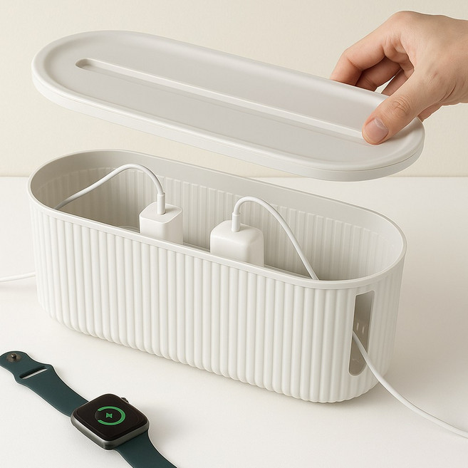 다우트 척척척 핸드폰 거치 모던 멀티탭 정리함 태블릿 거치대 콘센트 수납함 케이블 정리함, 밀키화이트, 1개