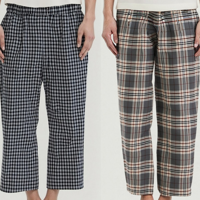 남성 순면 체크 파자마 바지 2매