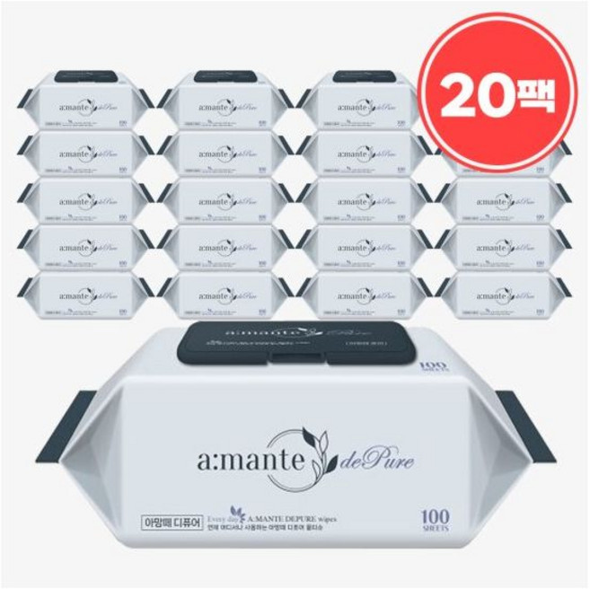 디푸어 물티슈 싱 캡형 물티 100매 20팩, 50g