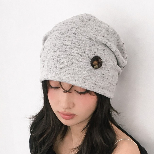 블루씨티 코이 우드 단추 셔링 데일리 메쉬 비니 모자