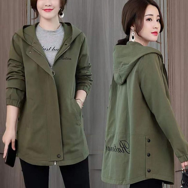 POMTOR 여성 봄가을 간절기 바람막이 후드집업 자켓 빅사이즈 루즈핏 코트