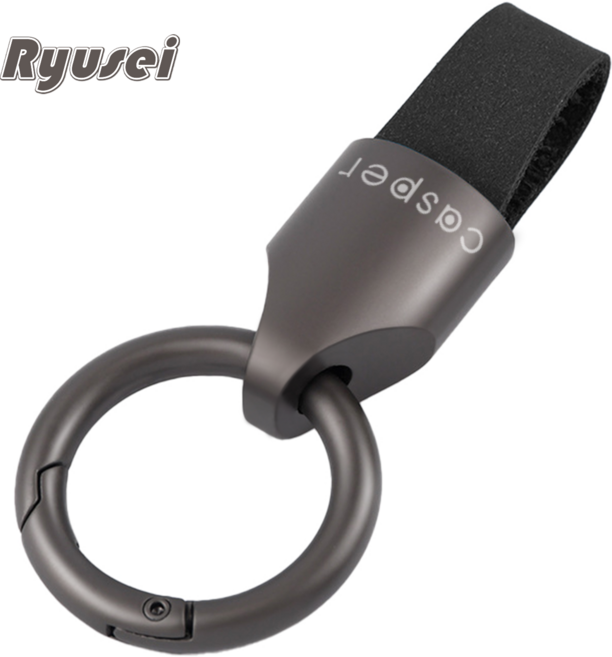 Ryusei 자동차 키링 현대 호환 가죽 고급 키홀더링 포터 그랜저 투싼 싼타페 아반떼 캐스퍼 호환 키링 고리 차량용품 R025, 캐스퍼-블랙, 1개