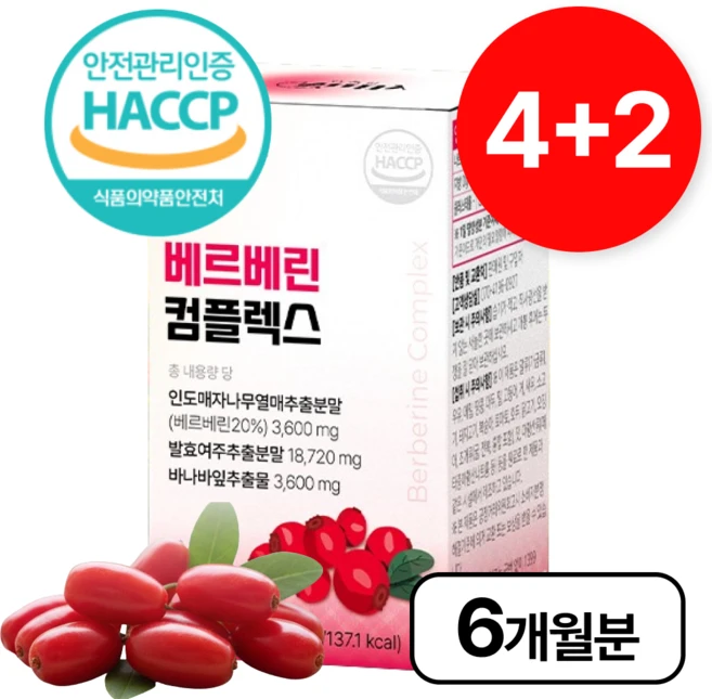 고약사 베르베린 식약청인증 1000mg 베르베린가루 매자나무열매분말 영양제, 6세트, 60정 - 쿠팡