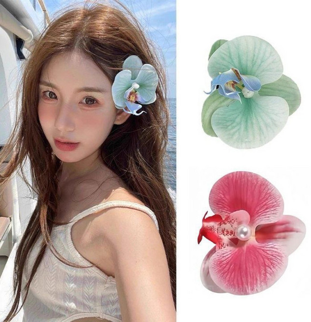 호접란 꽃 집게핀 앞머리 옆머리 핀 2개세트