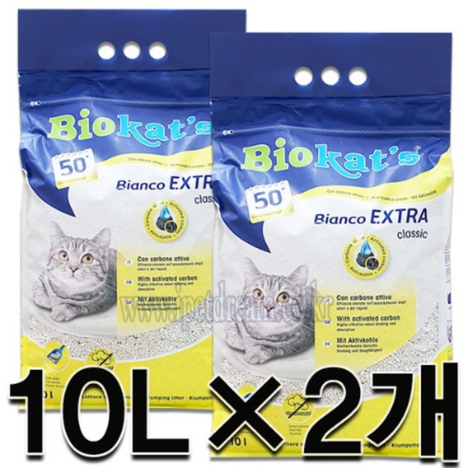 바이오캣츠 고양이 Bianco Extra 카본 벤토나이트 화이트, 10kg, 2개