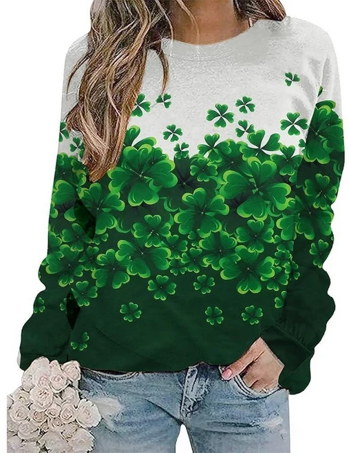 MYHALF 성 패트릭스 데이 스웨트셔츠 여성용 토끼풀 긴소매 셔츠 아일랜드 페스티벌 홀리데이 크루넥 캐주얼 상의 초록색. M - 쿠팡