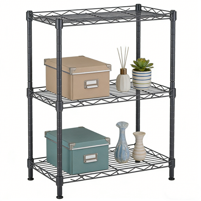 SAIVEINA 다용도 3단 메탈 수납정리 스탠드 튼튼한 철제 주방 욕실 침실 거실 수납선반 와이드 슬림 다용도 정리선반 420mmx290mmx600mm, 블랙