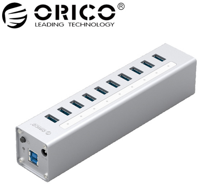 오리코 USB3.0 10포트 유전원 허브 A3H10, 실버