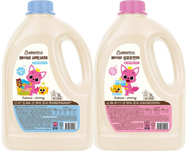 베비언스 핑크퐁 베이비 세탁세제 대용량 3L + 섬유유연제 대용량 3L
