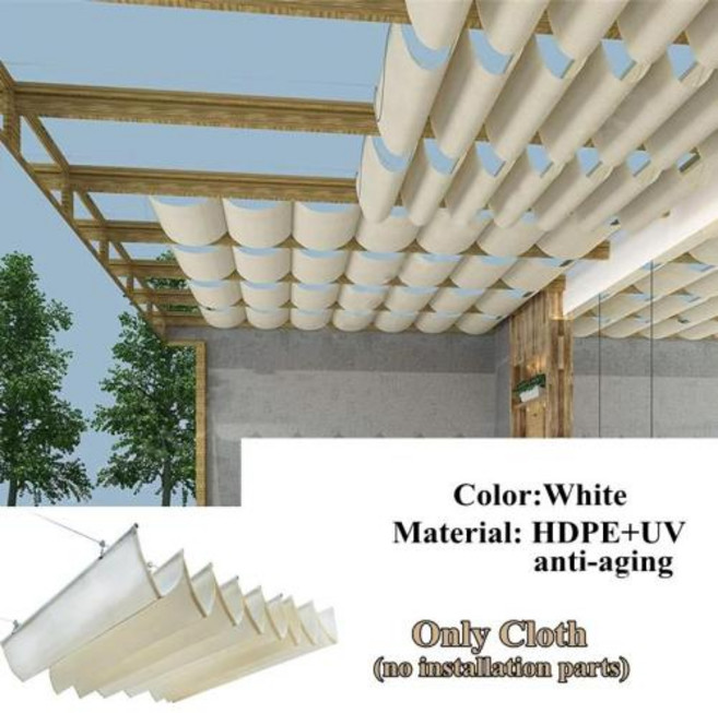 차광막 테라스 천막 야외 선 쉐이드 썬 캐노피 접이식 흰색 텔레스코픽 웨이브 햇빛 가리개 그물 설치 액세서리 파빌리온 그늘 항해 음영 수영장, 21) Only White Cloth  1.5x5m