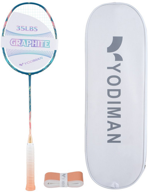 YODIMAN 배드민턴 라켓 풀 카본 5U 초경량 남녀 프로급, 1개, 피코크블루