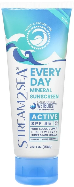 Stream2Sea 에브리데이 미네랄 자외선 차단제 액티브 SPF 45 75ml(2.5fl oz) Stream2Sea (스트림투씨), Stream2Sea, 에브리데이 미네랄 자외선 차단제,, 1개, 75ml - 쿠팡
