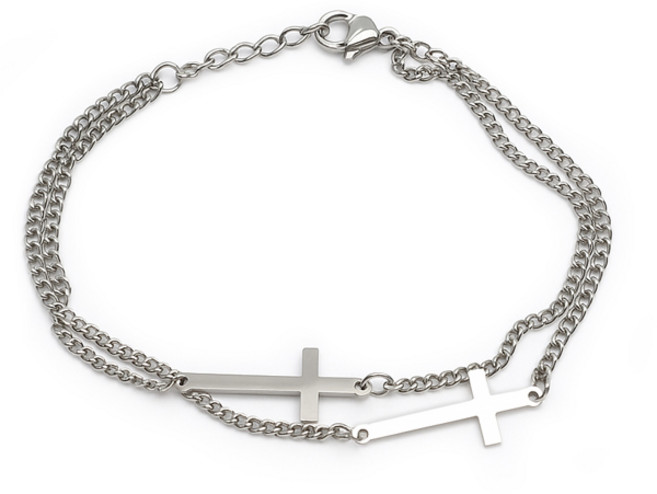 B0513 더블 십자가 멀티 체인 팔찌 남여공용 써지컬스틸