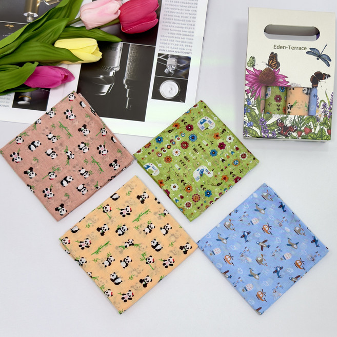 이든테라스 가제 면 아사면 쁘띠 목손수건 아동 케릭터 4장 1세트 D