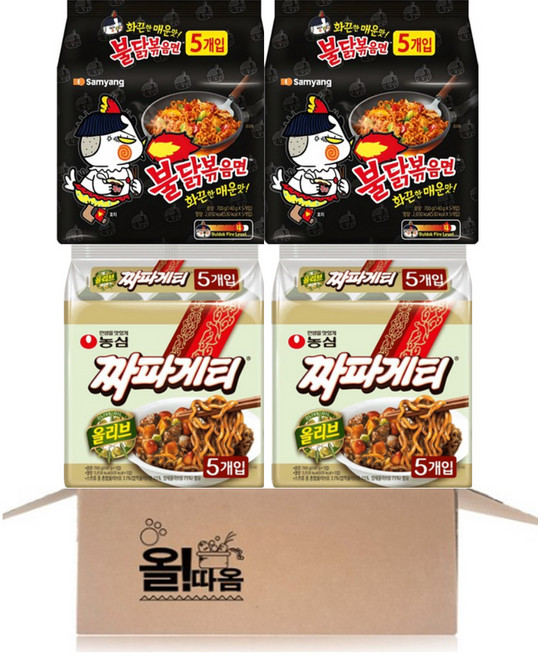 올따옴) 농심 멀티 2종세트 짜파게티 5입 2봉+삼양 불닭볶음면 5입 2봉, 1세트