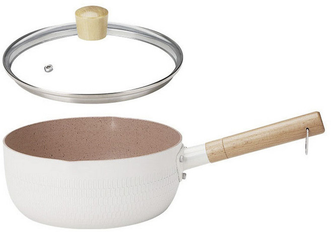 FVEJA'SIV 일본식 맥반석 논스틱 밀크팟 소형, 22cm, 화이트