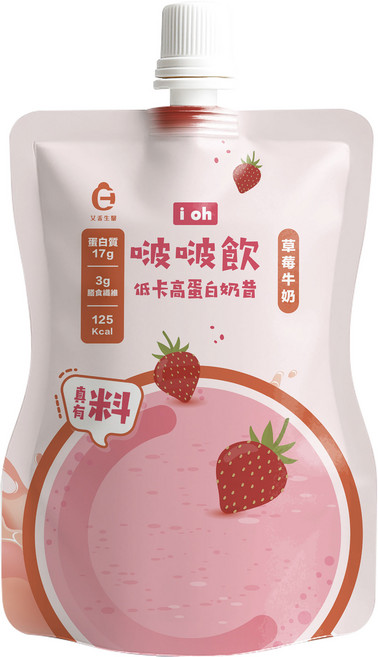 i oh 啵啵飲草莓牛奶口味 低卡高蛋白奶昔 17克蛋白質 健康代餐點心, 1個, 1份