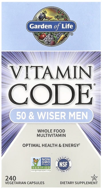 Garden of Life Vitamin Code 50세 이상 남성용 천연 식품 종합비타민 베지 캡슐 240정, GardenofLifeVitaminCode50세이상남성, 1개 - 쿠팡