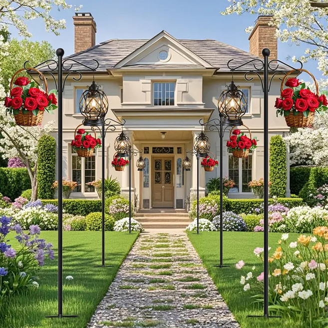 21세기트랜드 플랜폴 실외 화분 걸이 조명 걸이 철재 땅꽂이 기둥, 블랙, 1개