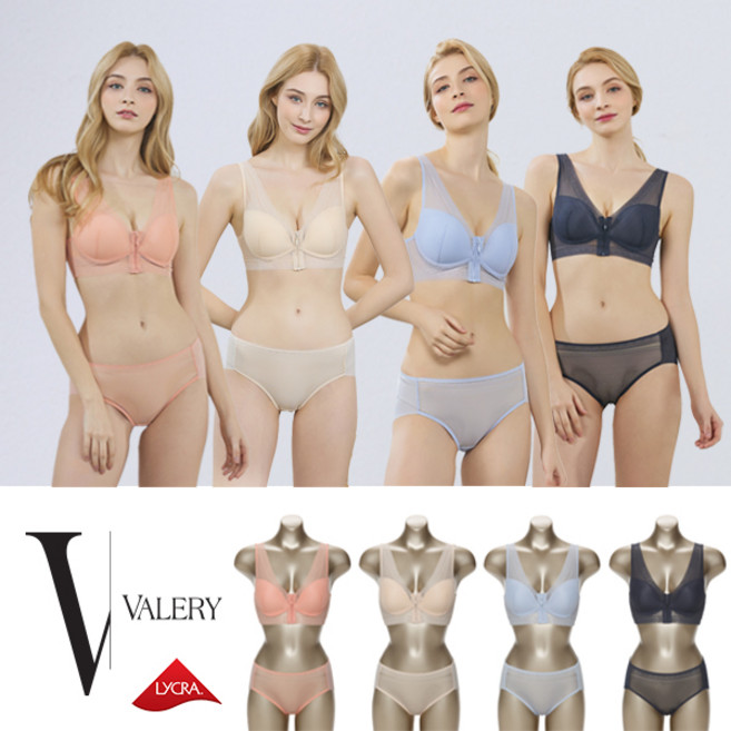 발레리 라이크라 노와이어 앞지퍼 브라 런닝형 편한속옷 보정속옷 데일리 여성 언더웨어 4set - VL40