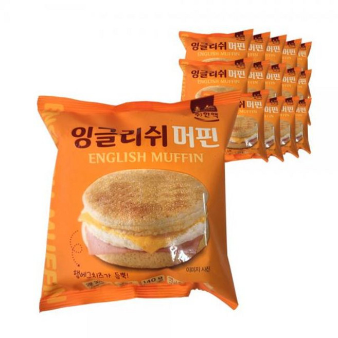한맥 PC방 아침먹거리 간식 잉글리쉬 머핀 햄버거15봉, 1g, 15개