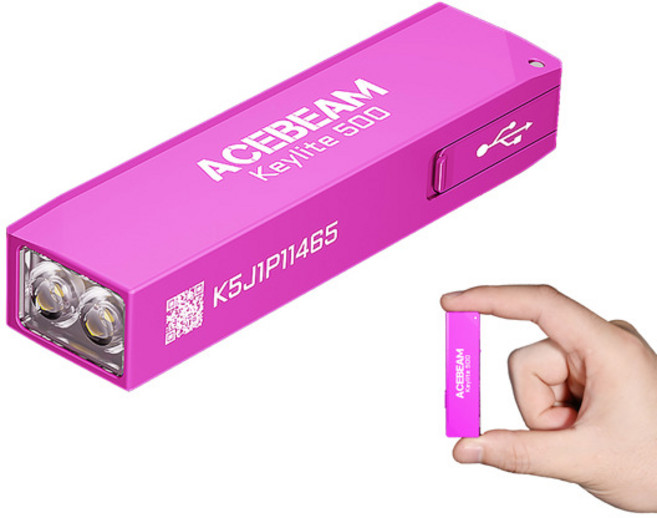 ACEBEAM Keylite 500 루멘 키체인 키링 손전등 충전식 듀얼 LED가 있는 초소형 플랫 포켓 EDC 6가지 모드 Type-C 충전 비상 사태 가정 실외용 소형 미니, 핑크