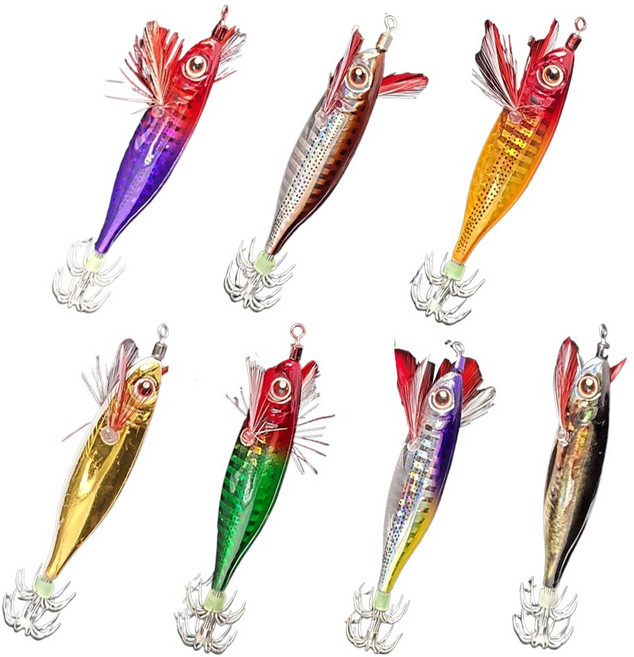 캠팸 꼬마 레이저 에기 7개 1세트 일본 M2 바늘 미니 수평에기 축광 쭈꾸미 갑오징어 왕눈이 쪼꼬미, 5.5g, #8_혼합- 색상별1개씩