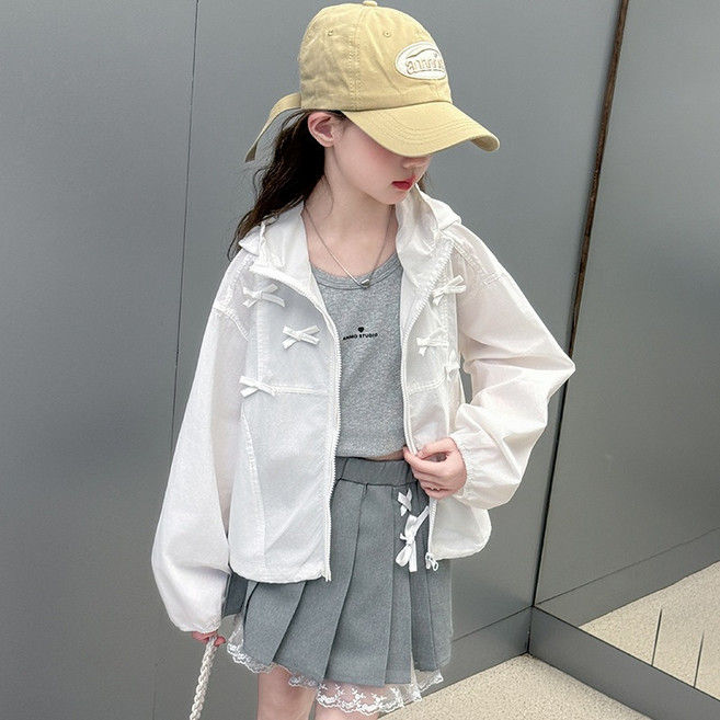 【Arbea】中大童120-170碼女童防曬衣連帽夏裝新款女大童洋氣蝴蝶結輕薄上衣潮夏季【C1107】