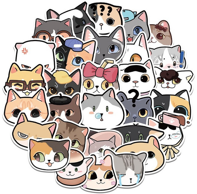 귀여운 고양이 스티커 모음 캐리어 다이어리 꾸미기, 고양이 스티커-E, 1개