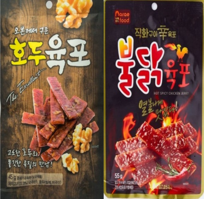 매콥고소한 호두 불닭육포 봉당45g 각3봉씩 술안주 캠핌용 선물용