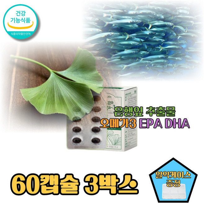 노년층 부모님 기억력 인지기능 혈행개선제 징코플러스 오메가3효능 은행추출물 은행잎추출물 징코빌로바 혈행개선영양제, 3박스, 60정