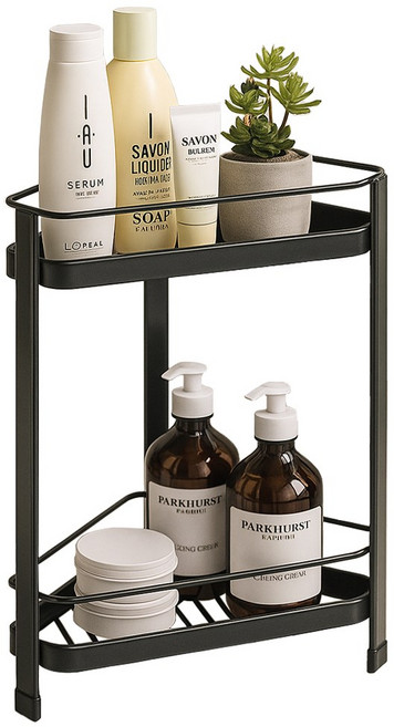 필굿리빙 욕실 스텐 코너 수납 선반대, 블랙, 1개