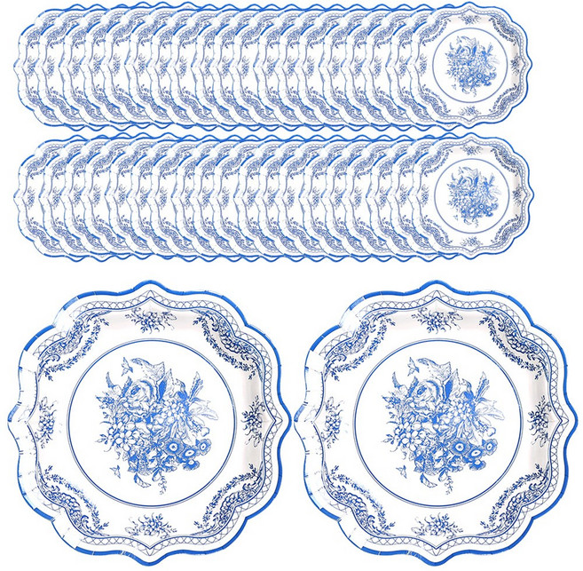 블루플로라 파티 일회용 종이접시 22cm, 40개입, 1개