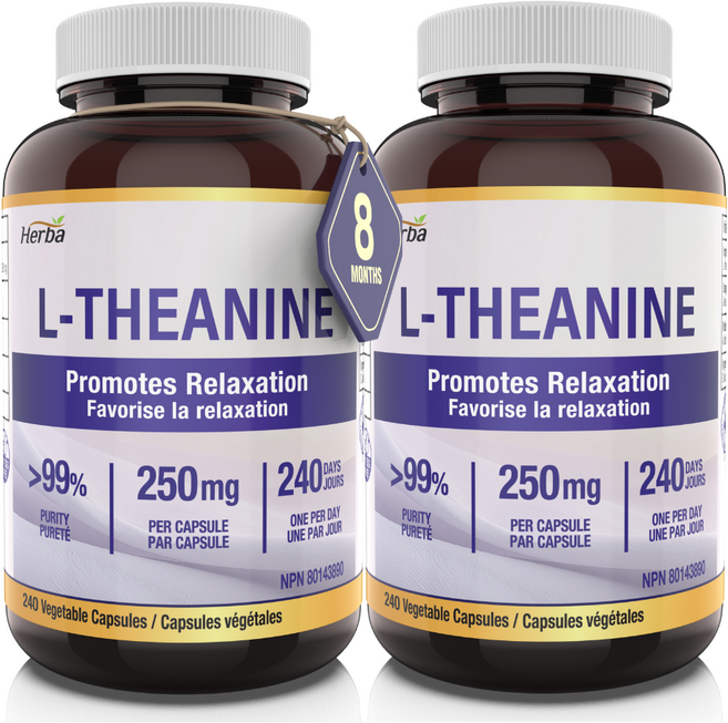 L-테아닌 250mg 240캡슐 Theanine 캐나다 식약처 승인 허바 캐나다, 2개, 240정