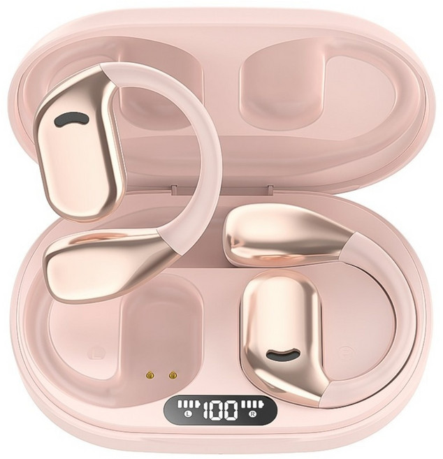 THOUSTA 귀걸이형 AI 인공지능 ENC 노이즈캔슬링 OWS 오픈형 무선 블루투스 5.4 이어폰, 핑크