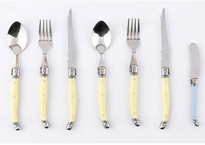 리옹라귀올 커트러리 2인 7종 세트, 레몬/스카이블루(버터나이프), 스푼2p+포크2p+나이프2p+버터나이프1p