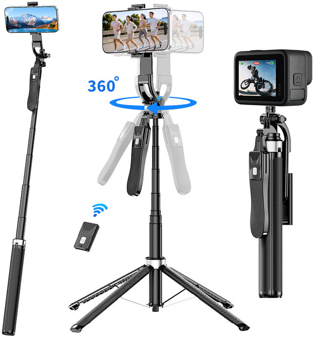 NICESUN 블루투스 휴대폰 삼각대 그립 핸들 사각 지지 알루미늄 합금 바디 스마트폰 / 카메라 / 고프로 삼각대 셀카봉 180cm S18, 블랙