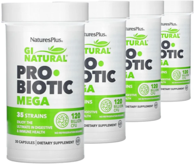멀티구성 Natures Plus 네이쳐스 플러스 GI 내츄럴 프로바이오틱 메가 1200억 CFU 셀룰로오스, 4개, 30정 - 쿠팡