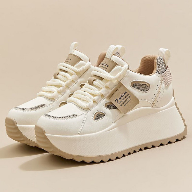 FANSYLI 여성 가죽 키높이 스니커즈 베이직 발편한 미끄럼방지 통굽 8cm 워킹화 트레킹화 아웃도어 X2505M21