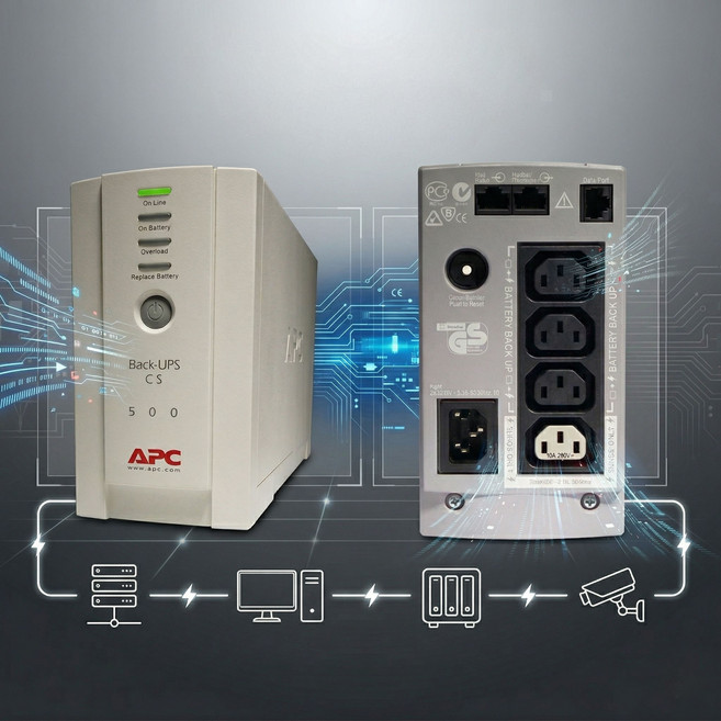 APC 타워형 UPS 무정전 전원 공급장치 300W 500VA 서버실 수술실 사무실 NAS 컴퓨터 PC용 백업 비상 배터리