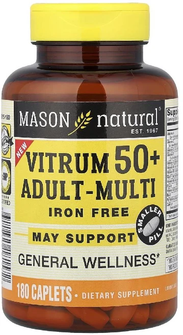 메이슨내추럴 멀티비타민 50세이상용 Vitrum 50+ Adult Multi 180정, 1개 - 쿠팡