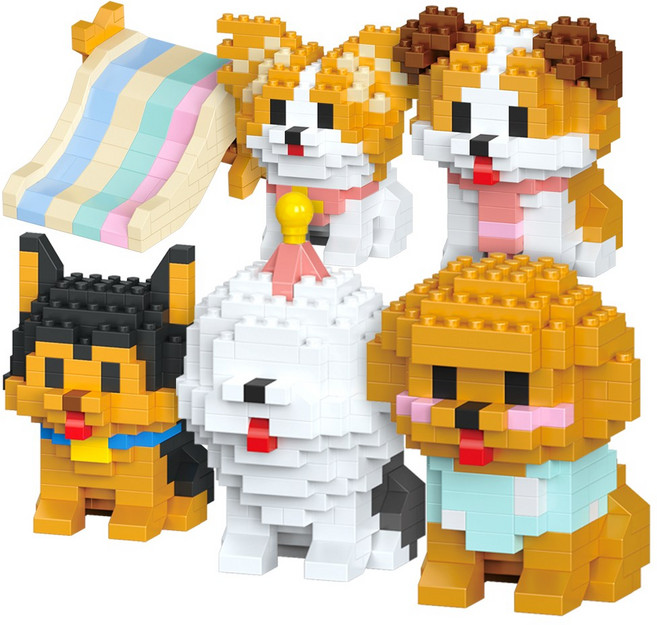 [알꿀밤-나노블럭-동물] E 미니 강아지 미끄럼틀 6종 세트, 1개