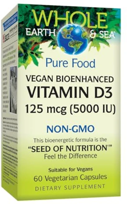 내추럴 팩터스 홀 어스 & 씨 비타민 D3 125mcg (5 Natural Factors Whole Earth & Sea Vitamin D3 125mcg (5 000 IU) Ve, 60개 (1팩), 1개 - 쿠팡