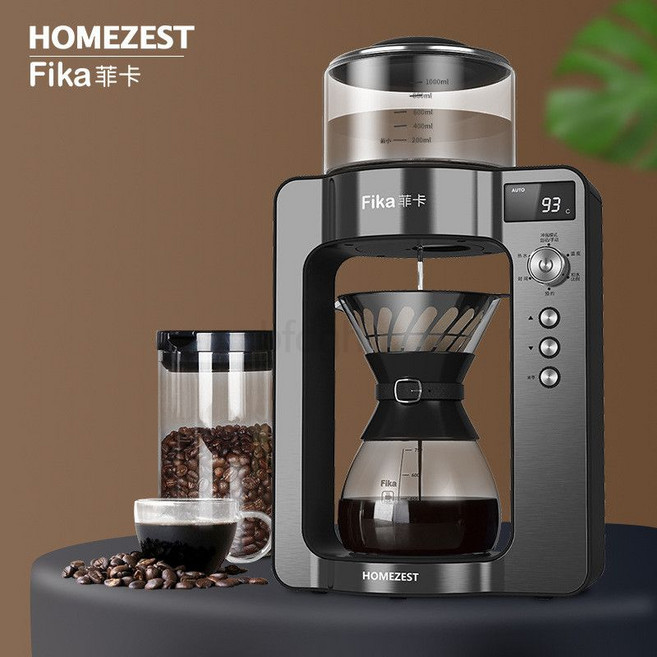 FIKA 스마트 푸어오버 커피 메이커 필터 포함 갓 갈은 커피 원두 사용 가능 완전 자동세척 가정 및 상업용 드립, 503 피카 블랙, 유럽 플러그 변환기