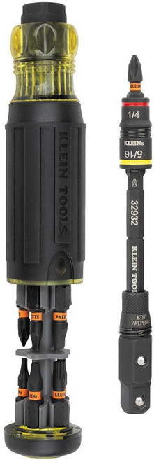 클라인 툴스 32516HD KNECT 16-in-1 임팩트 등급 하이브리드 드라이버 / 너트 드라이버 마그네틱 플립 소켓 11비트 2개 3/8인치 사각 어댑터, 16in1, 1