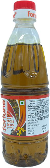 Fortune Kachi Ghani Pure Mustard Oil Indian Cooking Oil 겨자유, 1개, 500ml